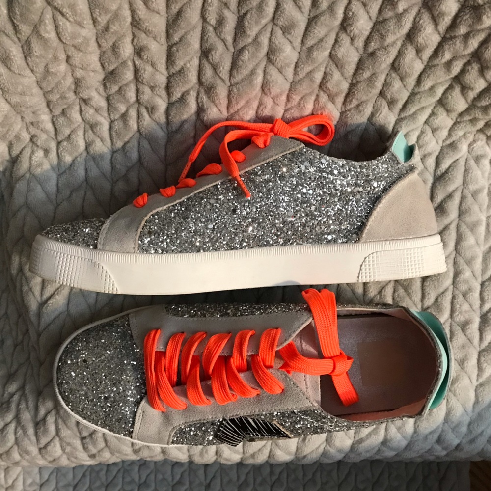 Zaga Silver Glitter Suede Leather Distressed Dolce Vite Sneakers